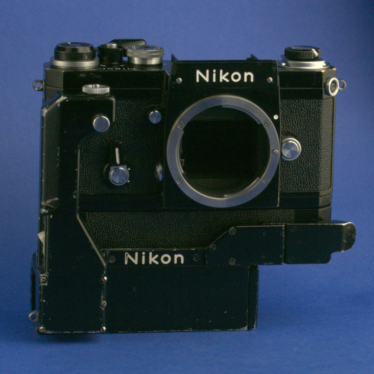 Black Nikon F Apollo Film Camera Body with F-36 Motor Drive and Battery Pack