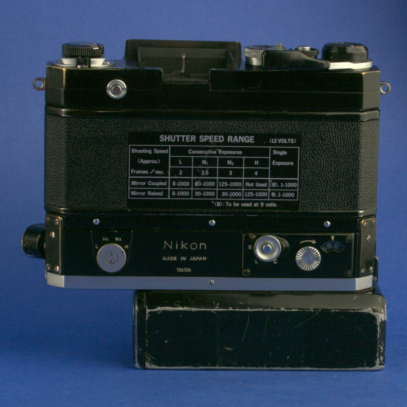 Black Nikon F Apollo Film Camera Body with F-36 Motor Drive and Battery Pack