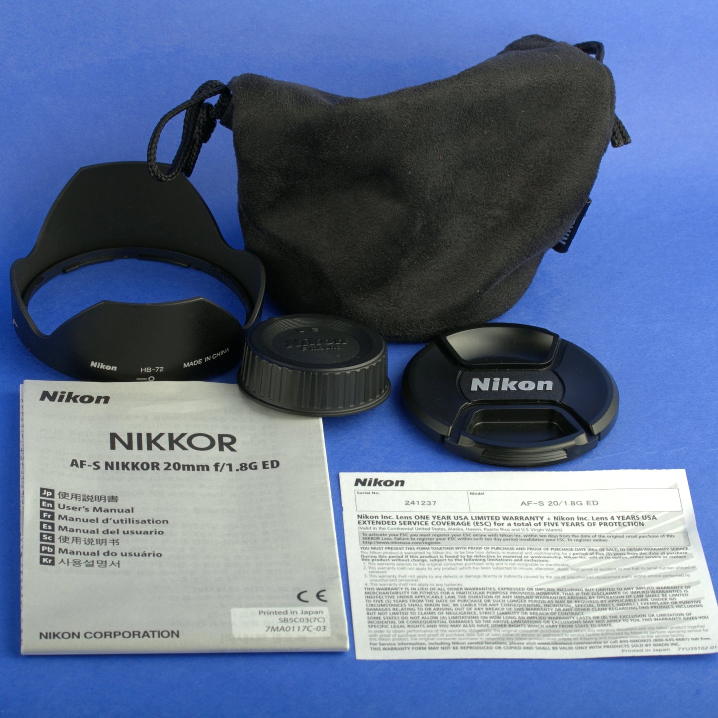 Nikon AF-S Nikkor 20mm 1.8 ED Lens US Model Mint Condition