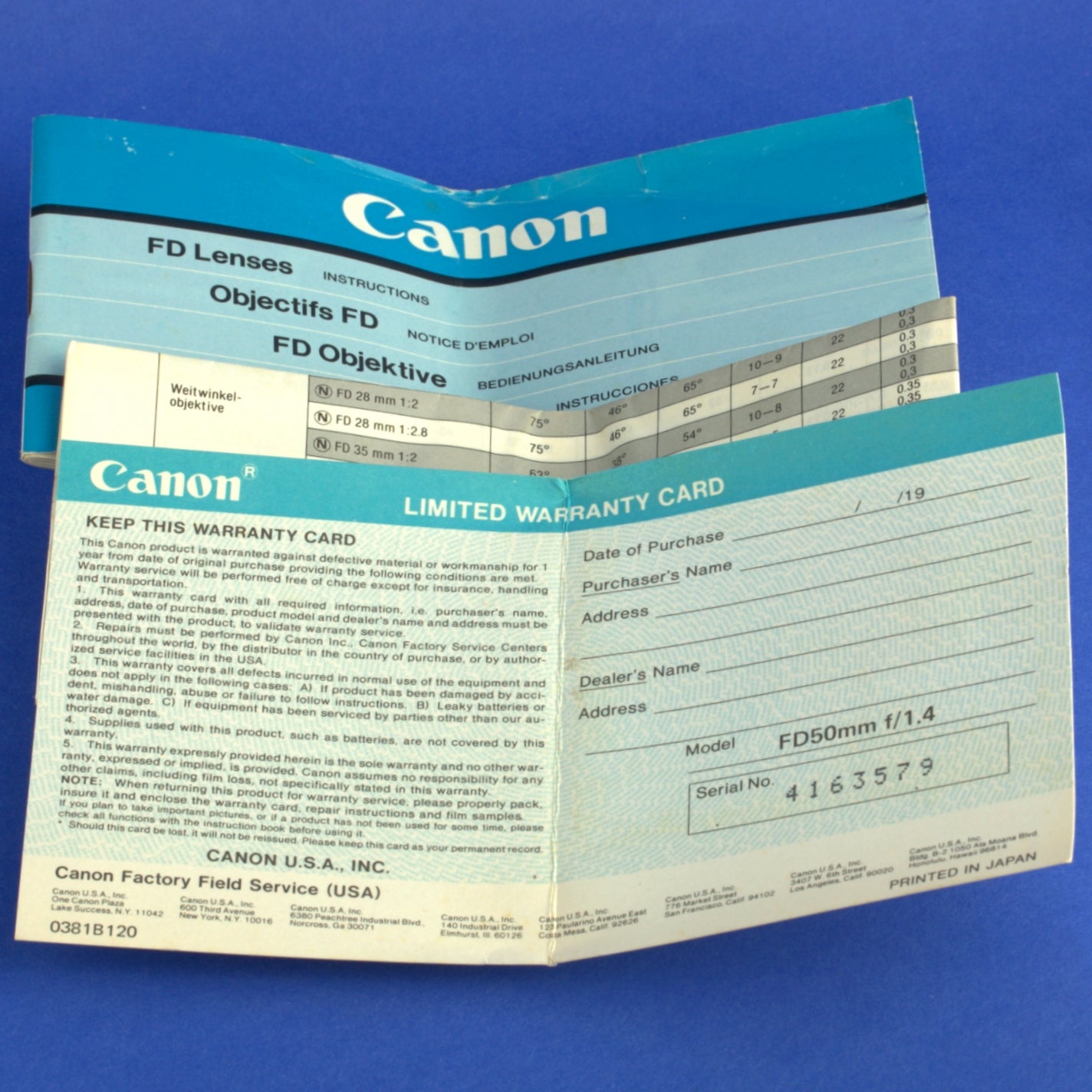 Canon FD 50mm 1.4 Lens Beautiful Condition