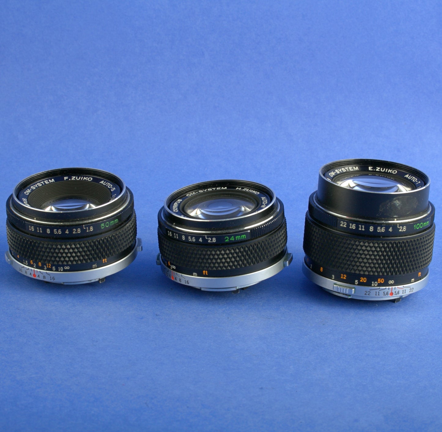 Olympus OM 24mm 2.8 100mm 2.8 50mm 1.8 Zuiko Lens Set Poor Condition