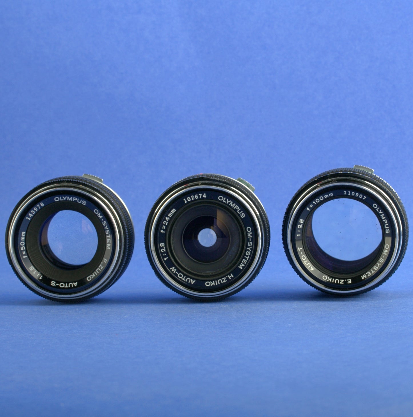 Olympus OM 24mm 2.8 100mm 2.8 50mm 1.8 Zuiko Lens Set Poor Condition