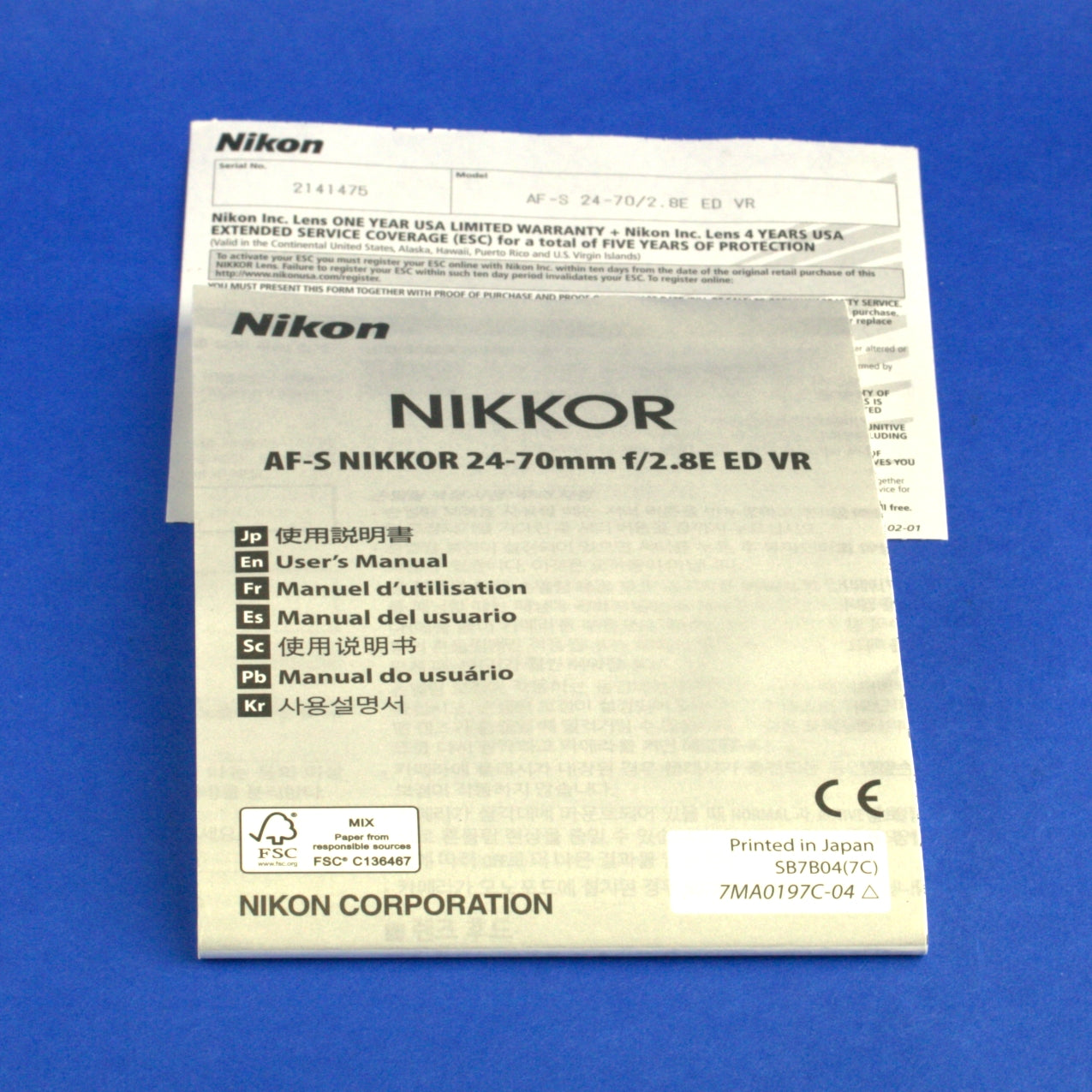 Nikon AF-S Nikkor 24-70mm 2.8E VR Lens US Model Near Mint Condition