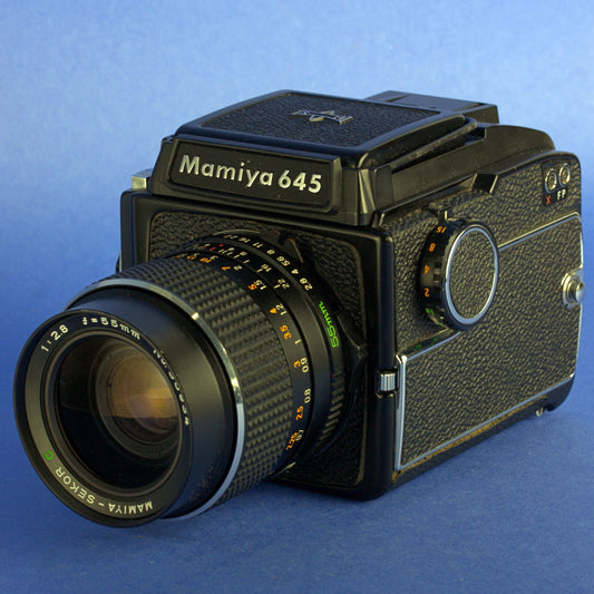 Mamiya M645 Medium Format Camera Kit Waist Level Finder 55mm Lens