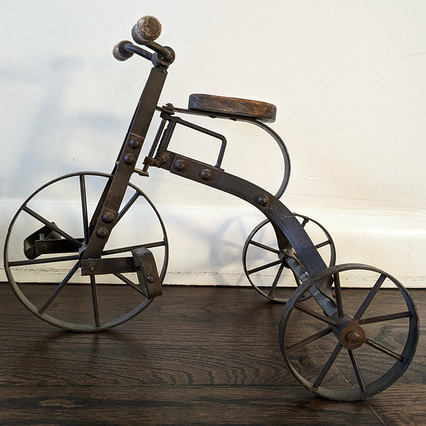 Vintage Metal Tricycle Bike with Wooden Seat 12"
