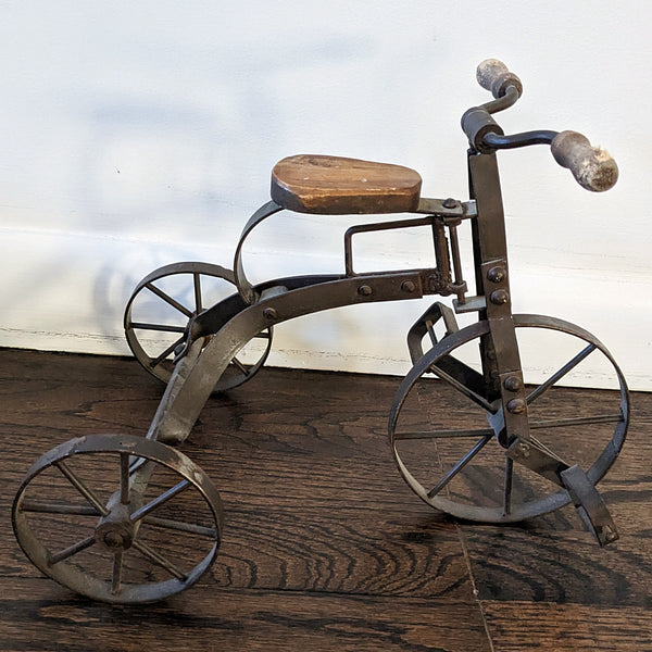 Vintage Metal Tricycle Bike with Wooden Seat 12"