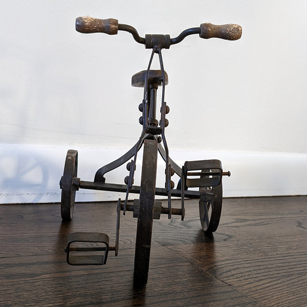 Vintage Metal Tricycle Bike with Wooden Seat 12"