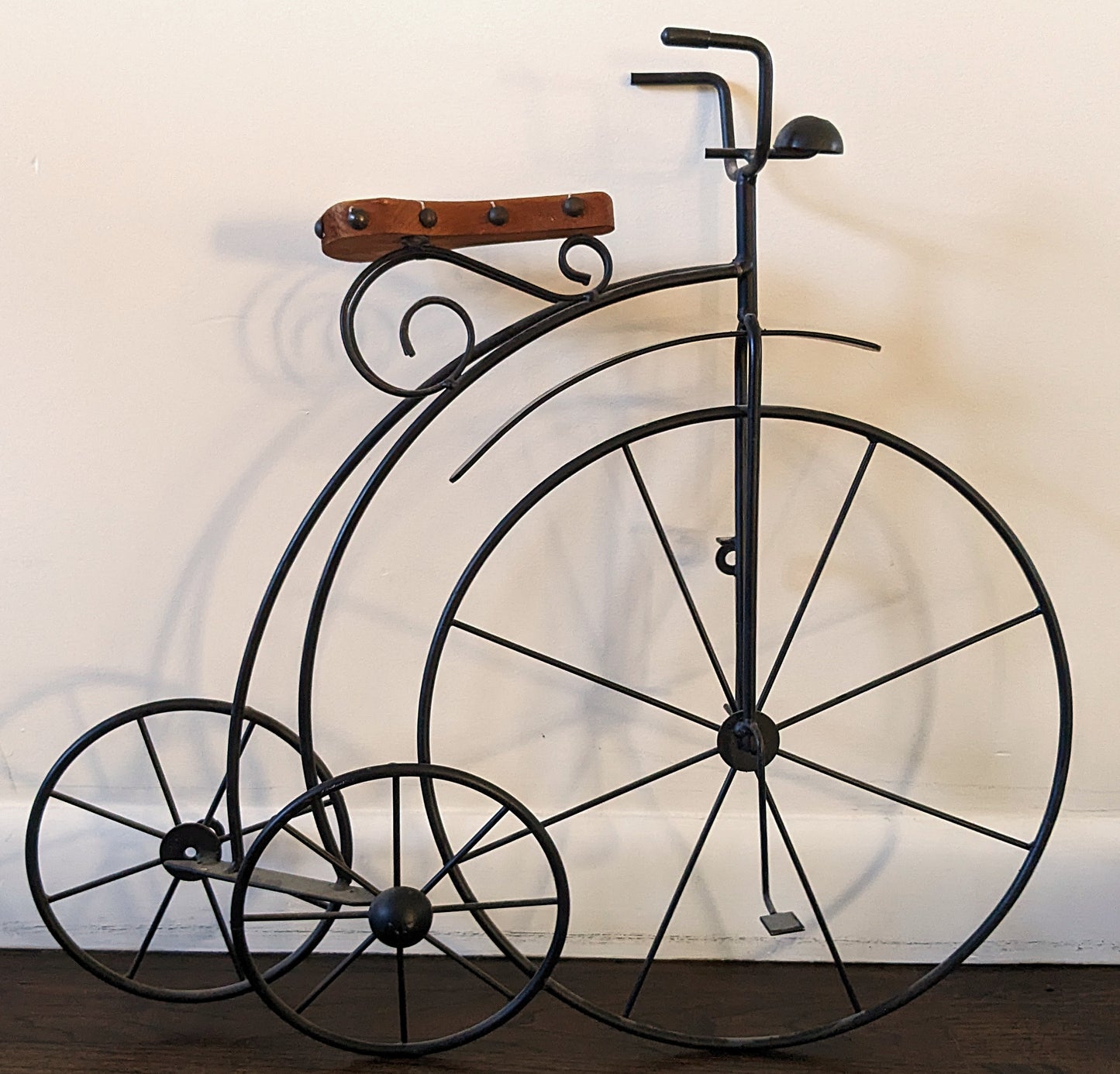 Vintage Large Wheel Metal Tricycle Bike with Wooden Seat 21"
