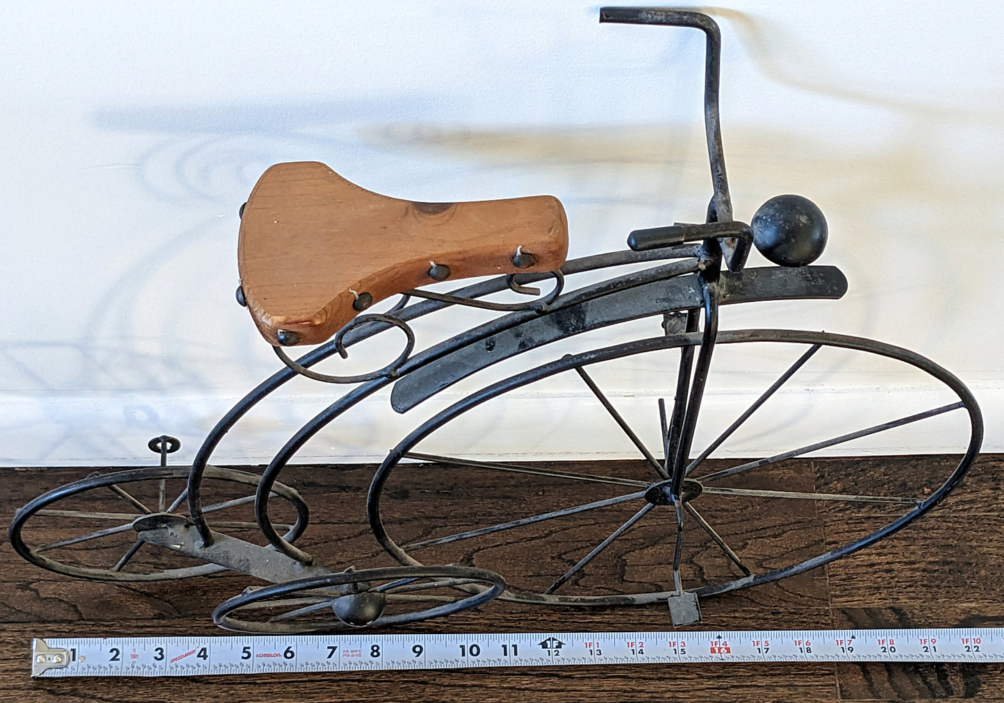 Vintage Large Wheel Metal Tricycle Bike with Wooden Seat 21"